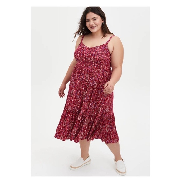 torrid Dresses & Skirts - Torrid Medallion Midi Tiered super soft red skater sundress size 2